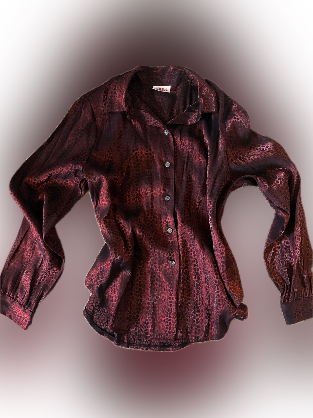 Y2K Alia Burgundy Snake-Print Button Down Shirt